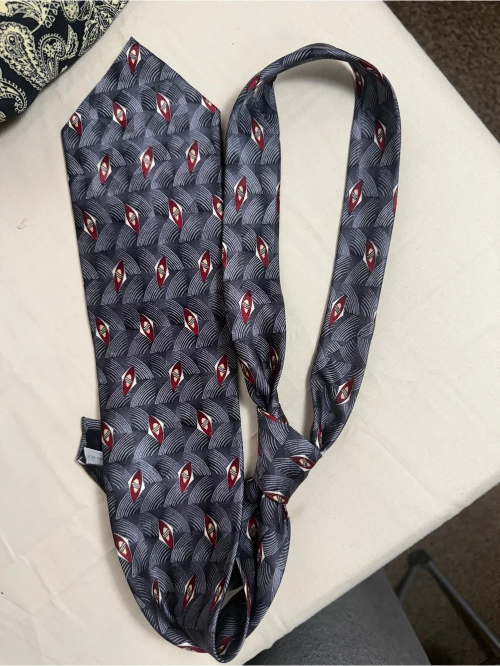 Pierre Cardin Navy Tie with Red Geometric Motif 100% silk.
